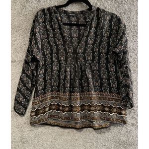 MADEWELL Silk Top Womens Size XS Tribal Floral Boho Pullover Blouse Babydoll